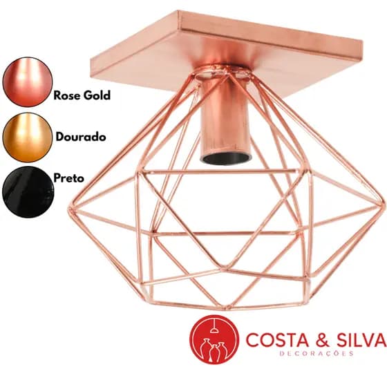 Paflon Lustre Teto Industrial Retrô Aramado Diamante Quadrado Luminaria