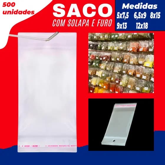500 unidades Saco Transparente Adesivado Com Furo P/Expositor Direto Do Fabricante Qualidade Premium