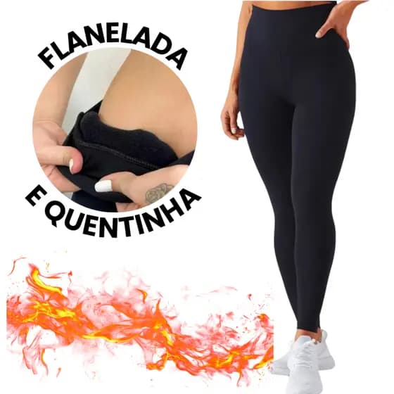 Calça Legging Flanelada Peluciada Térmica Inverno Feminina Suplex Forrada Para Frio Reforçada