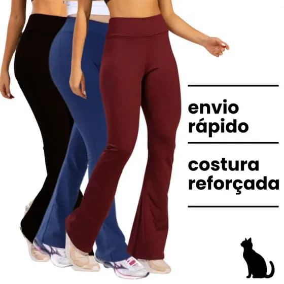 Calça Legging Flare Bailarina Suplex Cintura Alta Vermelho Escuro Azul Marinho Modela Bumbum Feminina Zero Transparência