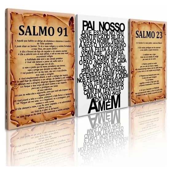 Kit Quadros Decorativos Salmo 23 Pai Nosso Religioso Fé Bíblia Versículos Sala Quarto Cristão
