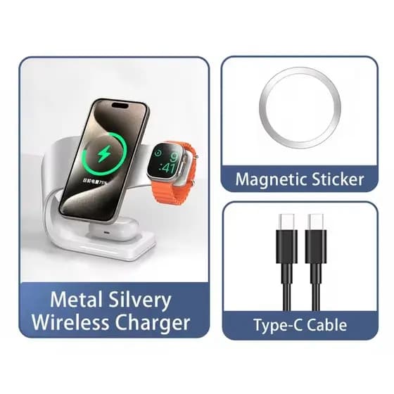 Carregador para iphone, airpod, apple watch metálico 4 em 1 indução magnética