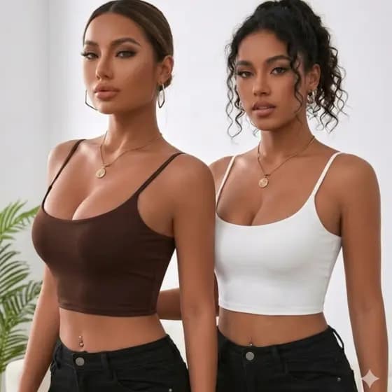kit 2 cropped feminino suplex alça fina com bojo academia piscina passeios