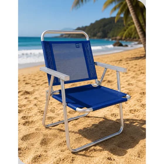 Cadeira Oversize Alumínio Mor Azul Reforçada Praia Camping Dobrável Suporta 140kg Conforto