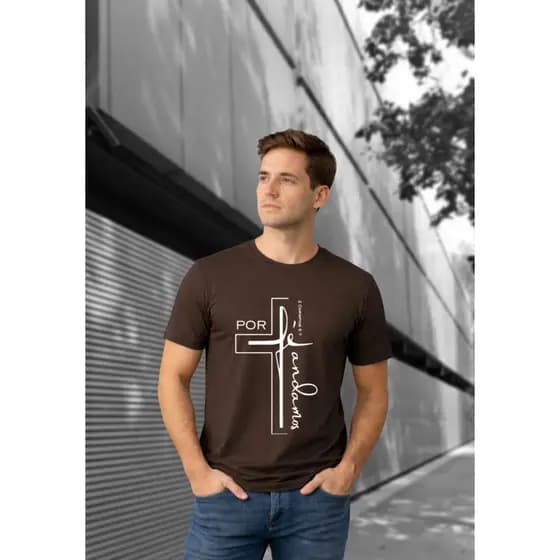 Camiseta Premium Por Fe andamos 100% Algodão Fé Religiosa Gospel Envio Imediato Promoção Cristã Unissex Streetwear