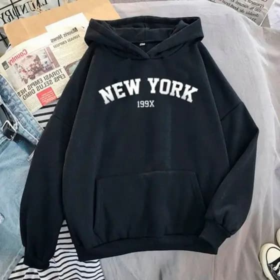 Moletom Cangurú Unissex Blusa de Frio Casaco Feminino Masculino Flanelado Algodão New York 199X Capuz