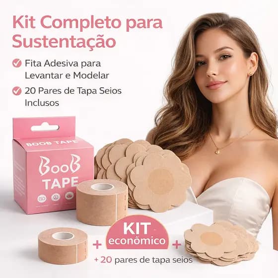 Fita Boob Tap + 20 Pares Tapa Seios Kit Completo Levanta e Modela Invisível