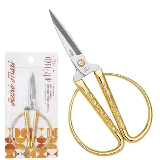 Tesoura de Corte Asa Retrô Dourado Artesanato, Bordado 12,5cm inox