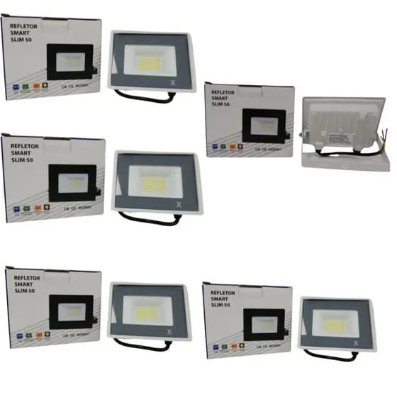 KIT 5 Refletor Led 50w SMD Carcaça Branca Ilumimax Bivolt Branco Frio 6500k