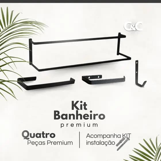 kit 4 Toalheiro Porta Toalha Papel Higiênico Duplo peças parede preto texturizado