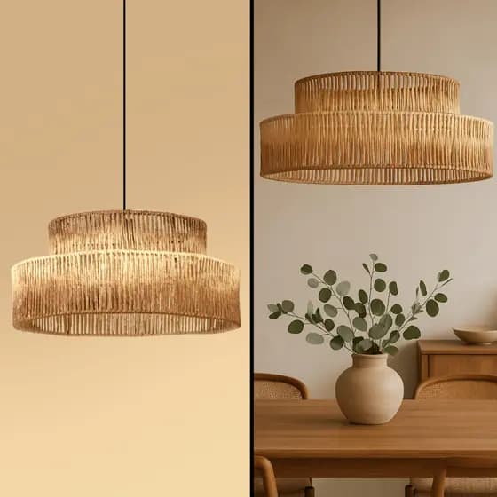 Pendente Luminária Redondo Duplo Palha De Milho 24x50 + Fio