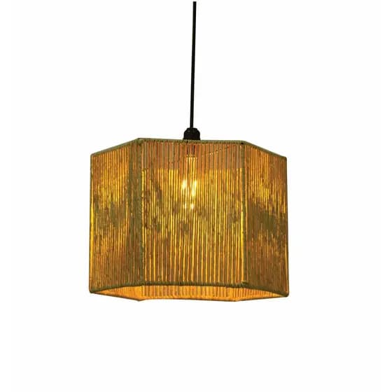 Lustre Rústico Abajur Sextavado 25x35 Com Fio Completo