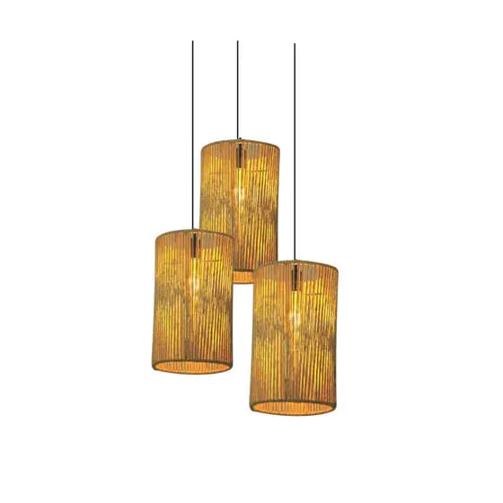Kit com 3 Pendentes Redondo 18x30 Palha de Milho Fibra Natural Com Fio