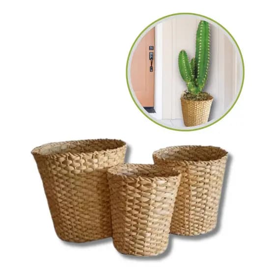 Kit Com 3 Cesto Balaio Cachepot Palha De Milho P M G Flor