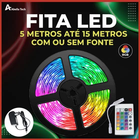 Fita LED 5050 SUPER LED ULTRA RGB 5M 12V 300 LEDS FITA + CONTOLE + FONTE | 16 CORES IP20