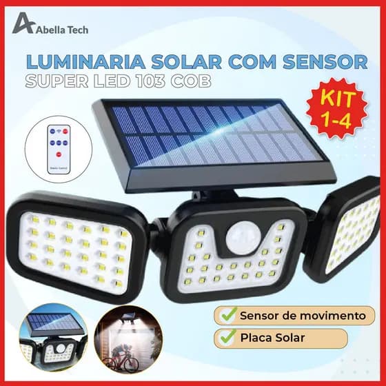 Luminária Solar Led 10W com Sensor de Movimento Luz Fria Ajustável para ambientes externos