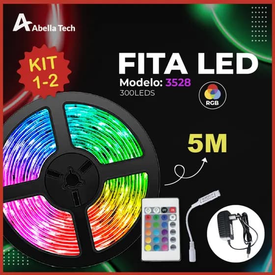 Fita LED 3528 SUPER LED ULTRA RGB 5M 12V 300 LEDS | 16 CORES IP20 Pronta Entrega Com e Sem Fonte