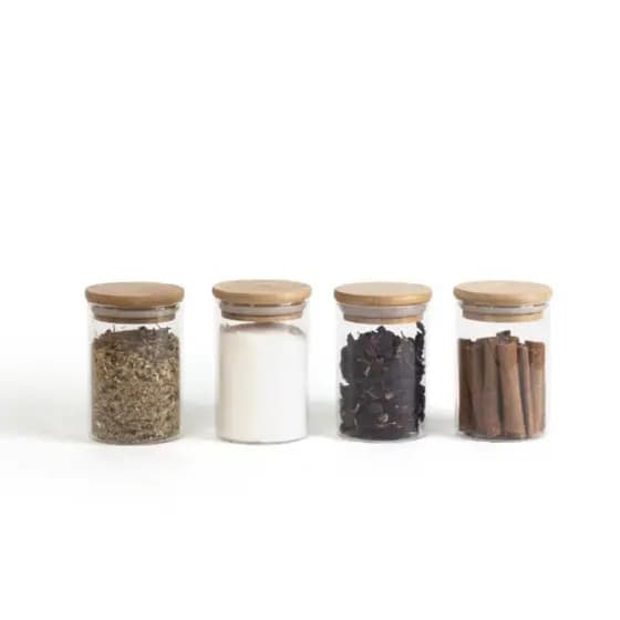 Kit 4 Pote Porta Temperos Mantimentos Design Versátil Tampa De Bambu Hermético 250ml