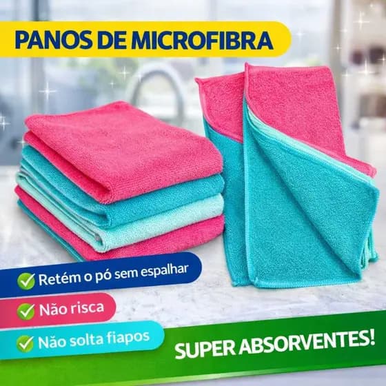 Kit Panos De Limpeza Doméstica 30x30cm Flanela Nao Solta Fiapos Microfibra Premium Multiuso