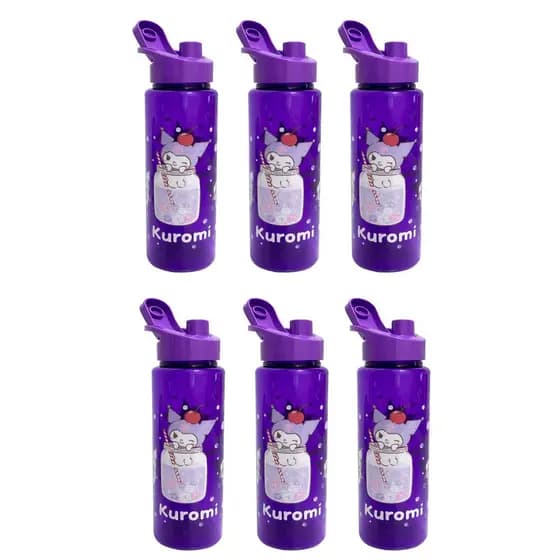 Kit 6 Garrafa Squeeze Kuromi 750ml Com Bico Dosador e Alça Plástica Lilás Academia Escola