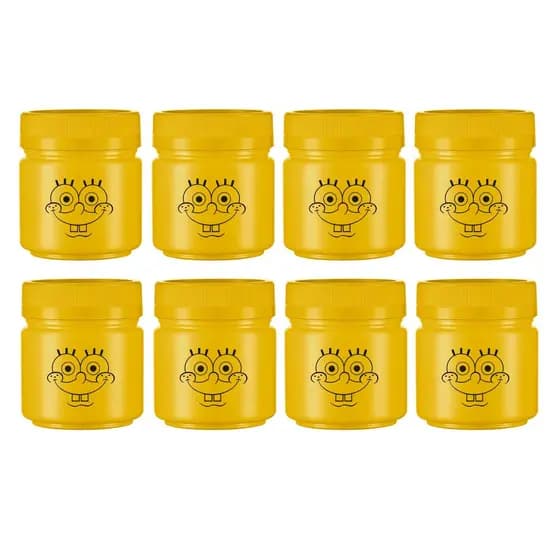 Kit 8 Mini Pote Organizadores Plastico 150ml Bob Esponja Amarelo Empilhável Coleção Bob Esponja