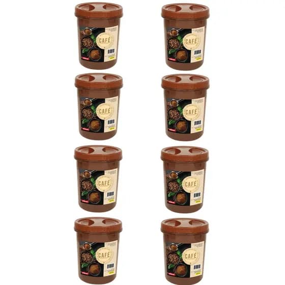 Kit 8 Potes Redondos Plástico Com Tampa De Rosca Para Café Marrom 2L