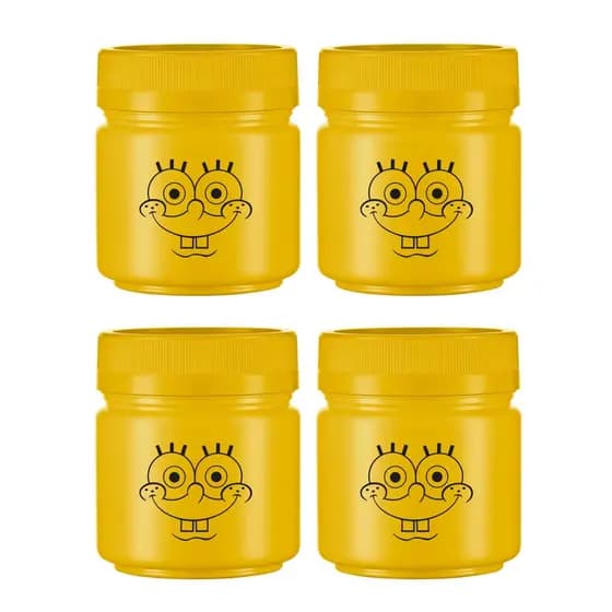 Kit 4 Mini Pote Organizadores Plastico 150ml Bob Esponja Amarelo Empilhável Coleção Bob Esponja