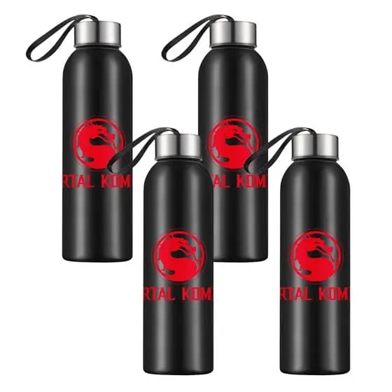 Kit 4 Garrafa Plástica Squeeze Preta Mortal Kombat 800ml Tampa Rosqueável Inox BPA Free