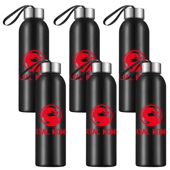 Kit 6 Garrafa Plástica Squeeze Preta Mortal Kombat 800ml Tampa Rosqueável Inox BPA Free