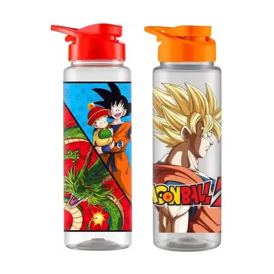 Kit Squeezes Sport Estampa Dragon Ball Z Goku Super Saiyajin BPA Free Com Tampa e Alça Preta 750ml