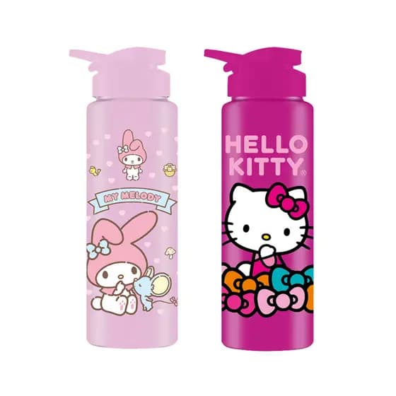Kit 2 Garrafas Plástica Squeeze Sport Hello Kitty Charmy 750ml De Coração BPA Free