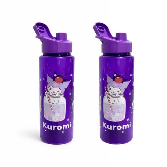 Kit 2 Garrafa Squeeze Kuromi Drinks 750ml Com Bico Dosador e Alça Plástica Lilás Academia