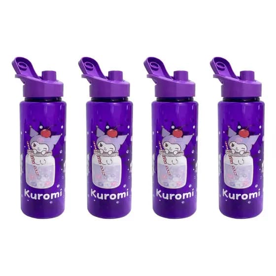 Kit 4 Garrafa Squeeze Kuromi Drinks 750ml Com Bico Dosador e Alça Lilás Academia Escola