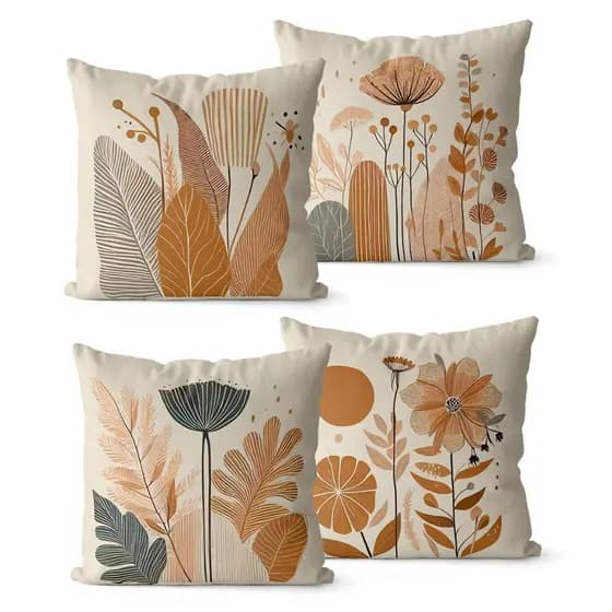 Kit 4 Capas de Almofadas Decorativas 45x45 - Folhas