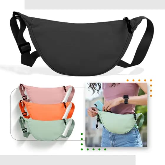 Bolsa Feminina Transversal Ombro Meia Lua Alça Crossbody Pochete Nylon Impermeável Leve Zíper Cores Estilosa