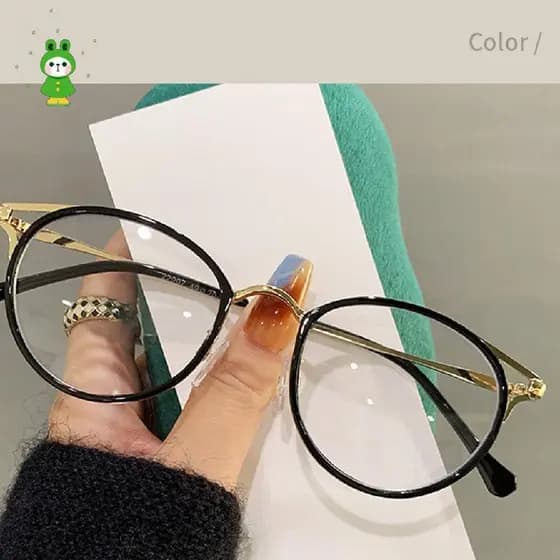 Óculos Femininos Redondos Anti-Luz Azul , De Lente Transparente Com Armação De Metal , Moda