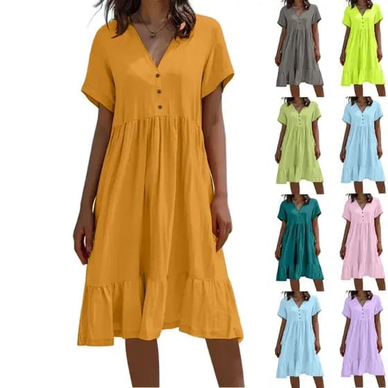 Treeling Vestidos Femininos Manga Curta Com Decote Em V Casual Solto Queimado Botão Para Baixo Casuais Camiseta