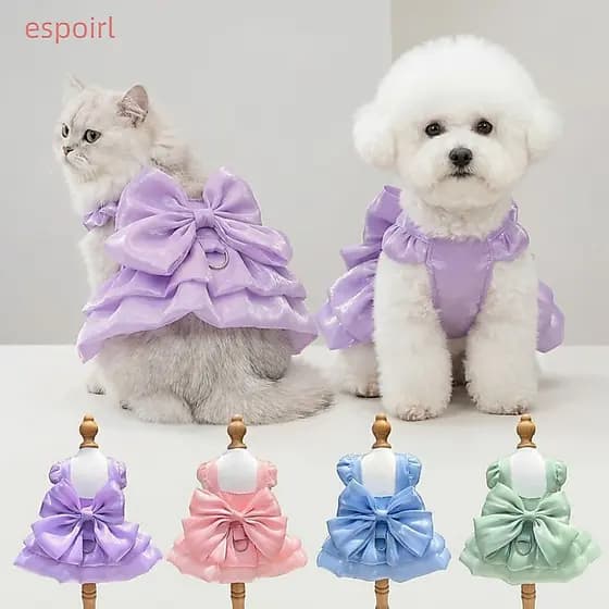 ESPOIR1 Vestido De Verão Para Cachorro , Fino De Princesa De Cor Sólida , Design De Laço Simples Respirável , Colete E G