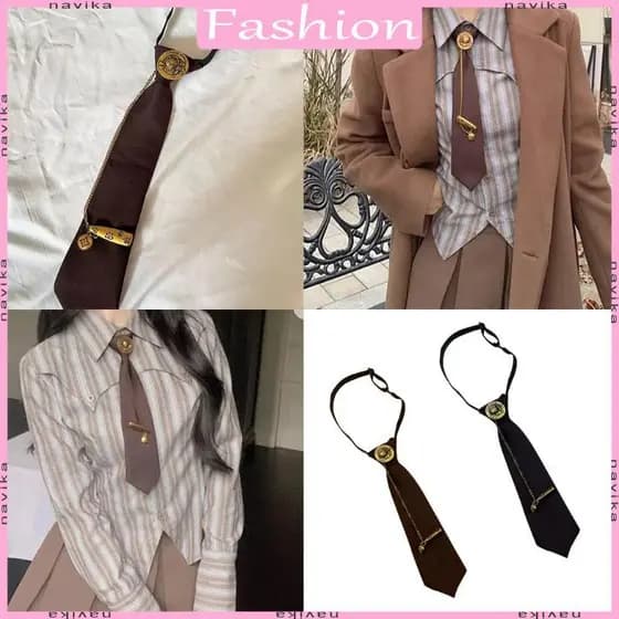 Gravata De Pescoço Da Moda Japonesa NA Com Alfinete De Metal E Corrente Para Estudantes Escola Pré Amarrada Ajustável Un