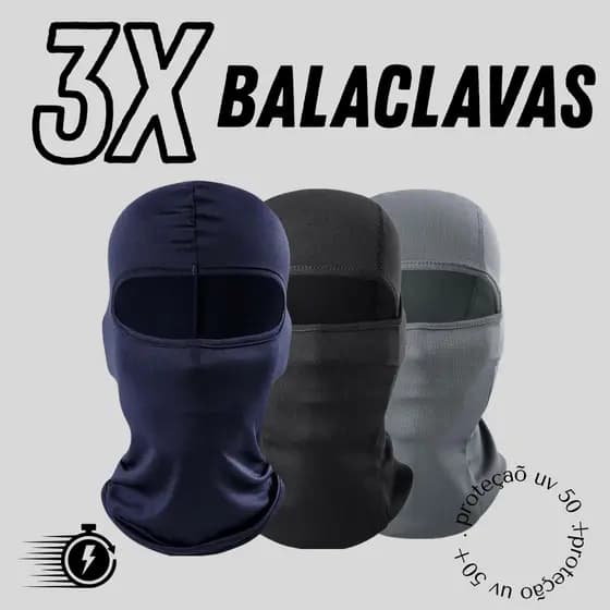 kit 3 Toucas Ninja balaclava Preta - toca - Proteção solar de Rosto - Uv 50+