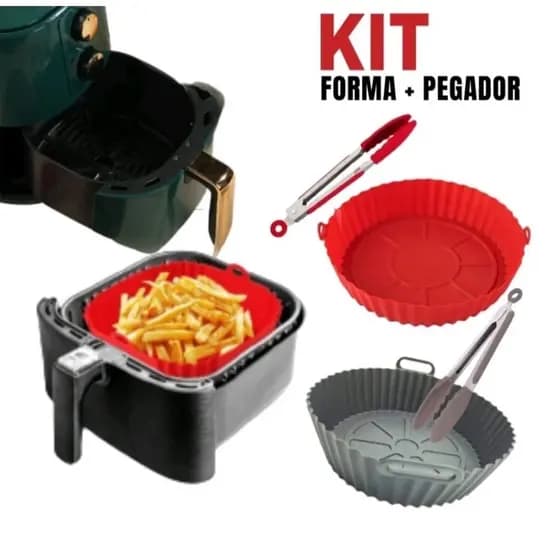 Kit Forma de Silicone para Air Fryer Redonda com Pegador de Alimento - Clink 18cm X 18cm X 4,5cm