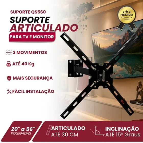 Suporte Articulado Para Tv E Monitor De 20" A 56" Polegadas