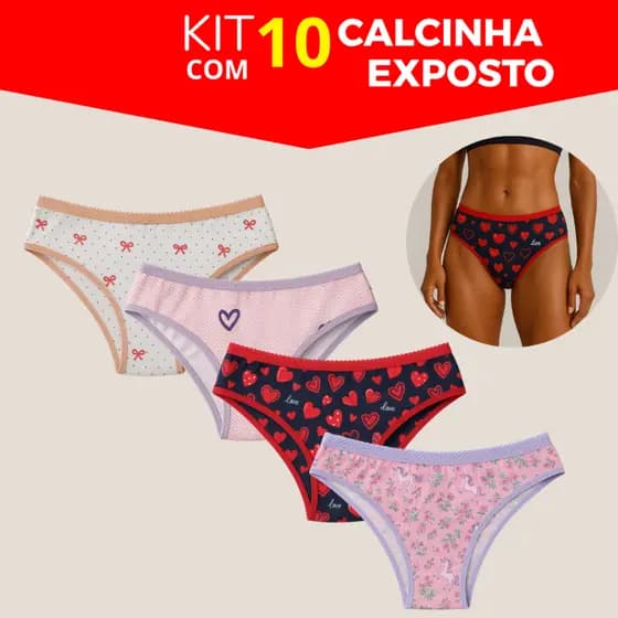 Kit 10 Calcinhas Elastico Exposto Algodão