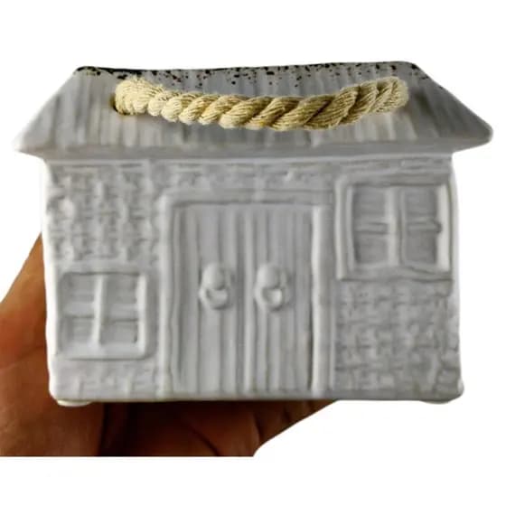 Vaso Casinha Decorativo de Porcelana Branco Pendente