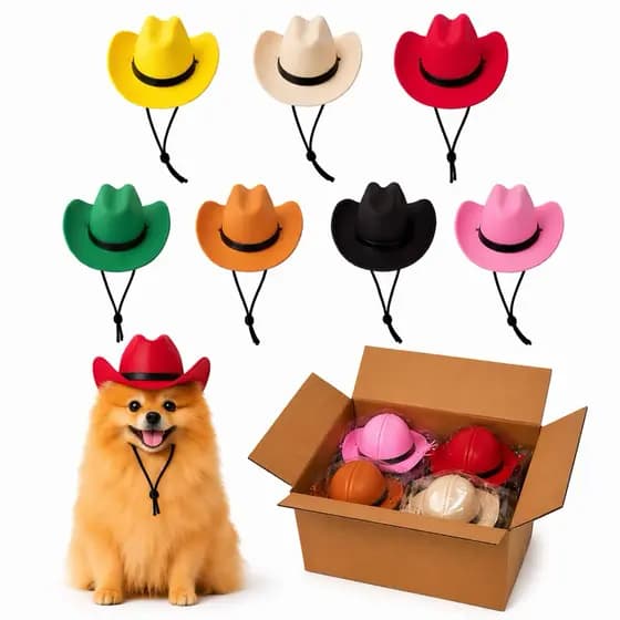 Kit 10 Chapéus Cowboy para Pets em EVA – Cores Mistas Ajustáveis | Acessório para Cães e Gatos Fantasia