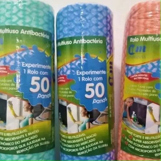 100 Pano Multiuso p/ cozinha 2 Rolos com 50 Panos Antibactérianos
