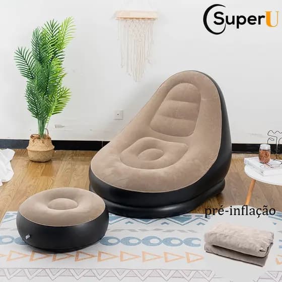 Conjunto Poltrona e Puff Inflável Ultra Lounge Portátil Descanso Preguiçoso Sofá Poltrona SUPER U