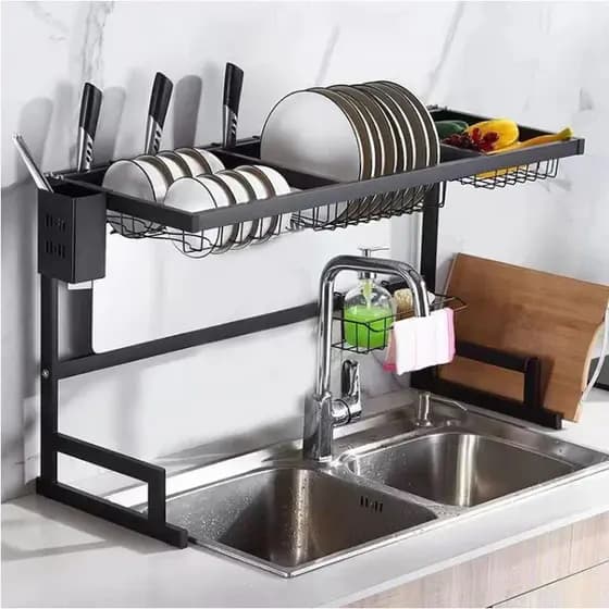 85cm Escorredor Kitchen Rack Aço Inoxidável Organizador Louça Preto Suspenso Modular Autossustentável Cozinha SUPER U