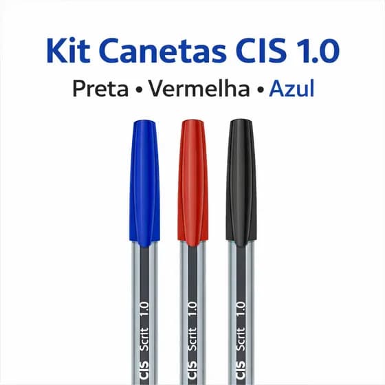 Kit Econômico Caneta Escolar Preto Azul Vermelho Escrita Macia Escritório