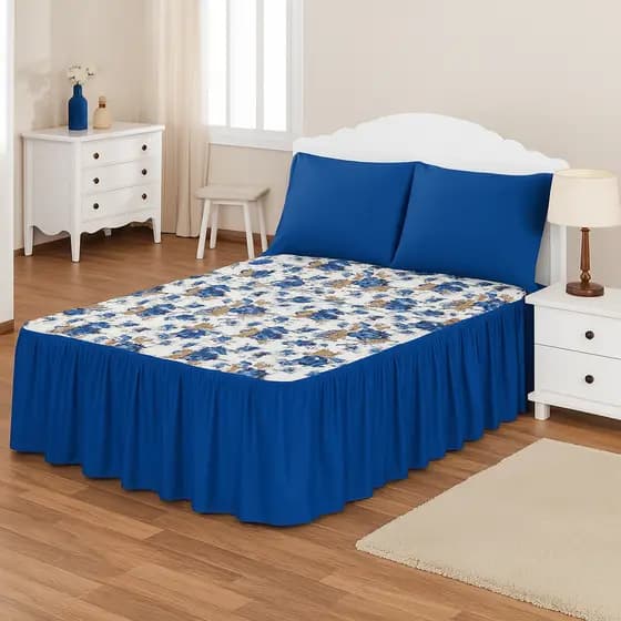 Kit Colcha Classic Casal Box Oxford Babado 3 Peças Estampada
